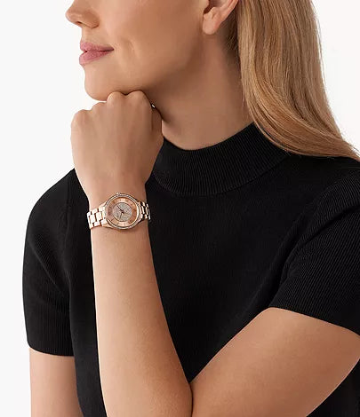  Shop Authentic Michael Kors Lauryn Three-Hand Crystals Rose Gold Dial Rose Gold Steel Strap Watch for Women - MK4736 - Luxxuri