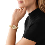  Shop Authentic Michael Kors Chain Lock Analog Crystals Silver Dial Gold Steel Strap Watch for Women - MK4809 - Luxxuri