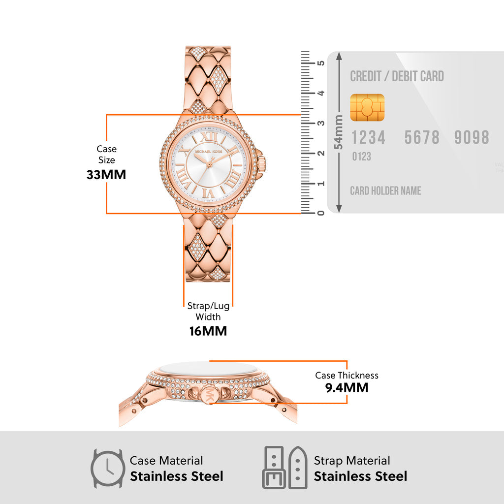  Shop Authentic Michael Kors Camille Analog Silver Dial Rose Gold Steel Strap Watch for Women - MK4810 - Luxxuri