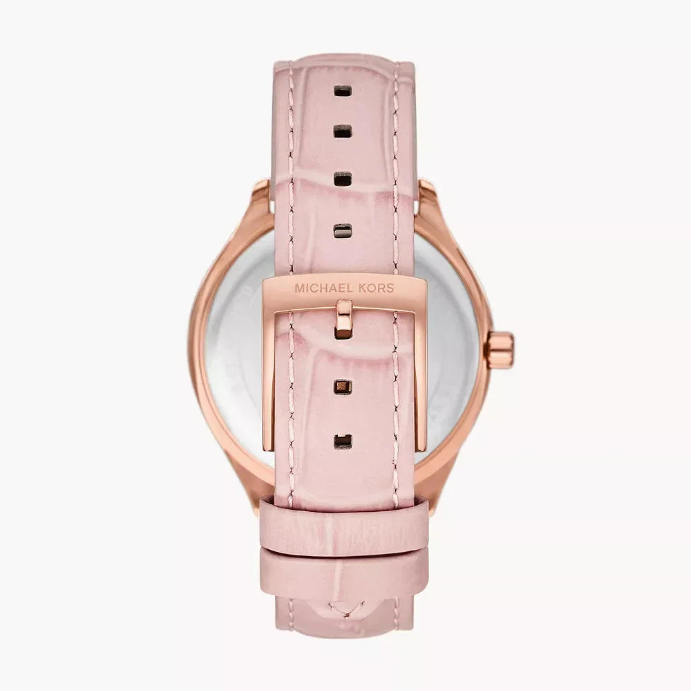  Shop Authentic Michael Kors Sage Three-Hand Mother of Pearl Pink Dial Pink Leather Strap Watch for Women - MK4820 - Luxxuri