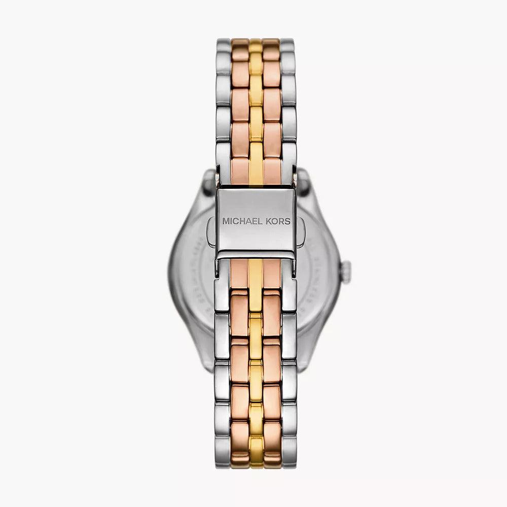  Shop Authentic Michael Kors Harlowe Three-Hand Mother of Pearl White Dial Tri Tone Steel Strap Watch for Women - MK4846 - Luxxuri