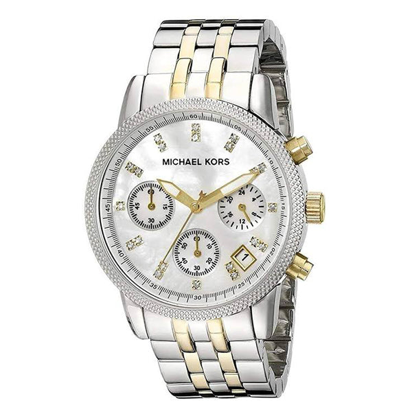  Shop Authentic Michael Kors Ritz Chronograph White Dial Two Tone Steel Strap Watch for Women - MK5057 - Luxxuri