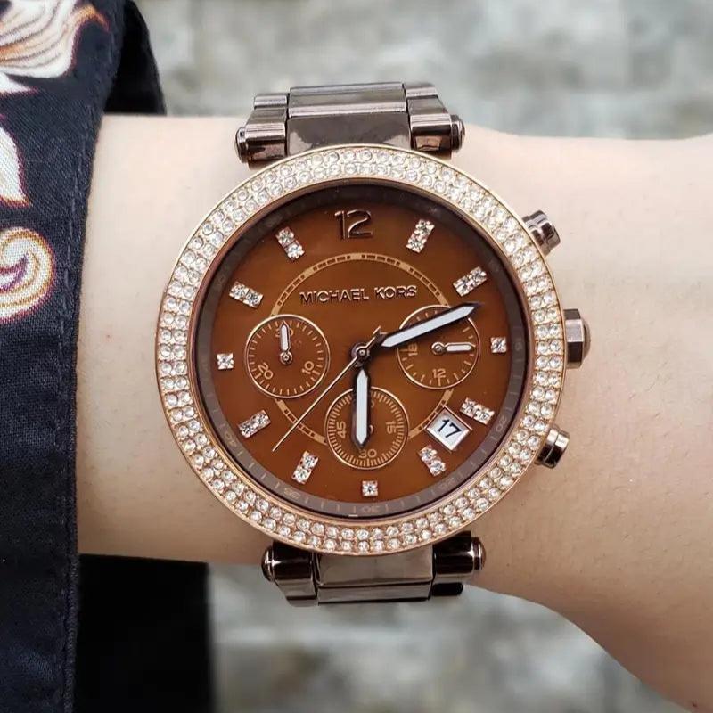  Shop Authentic Michael Kors Parker Chronograph Brown Dial Brown Steel Strap Watch For Women - MK5578 - Luxxuri