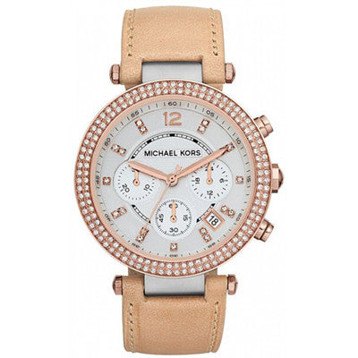  Shop Authentic Michael Kors Parker Chronograph White Dial Tan Leather Strap Watch for Women - MK5633 - Luxxuri