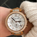  Shop Authentic Michael Kors Parker Chronograph White Dial Tan Leather Strap Watch for Women - MK5633 - Luxxuri