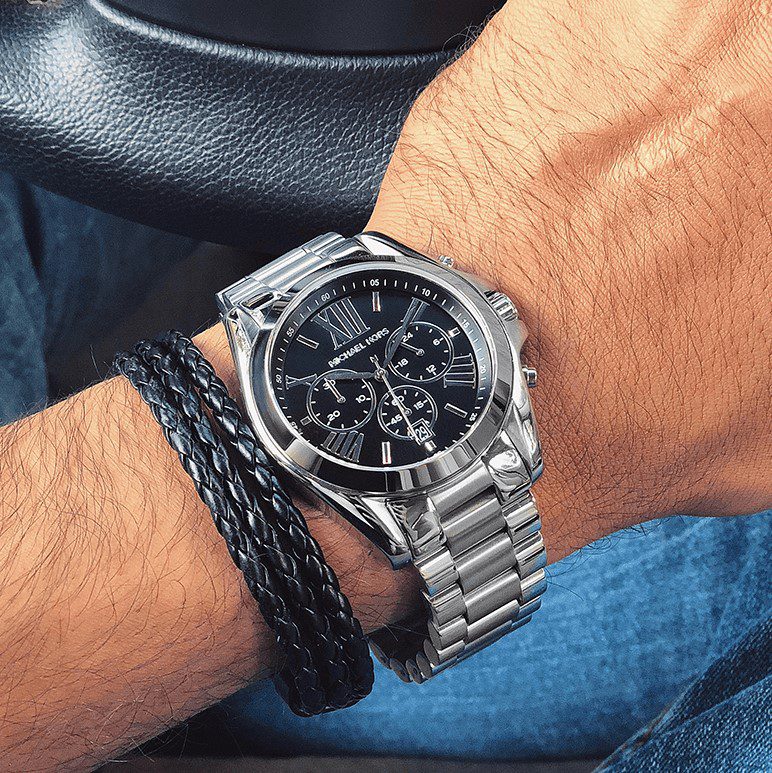 Michael Kors Bradshaw Black Dial Silver Steel Strap Watch for Men - MK5705