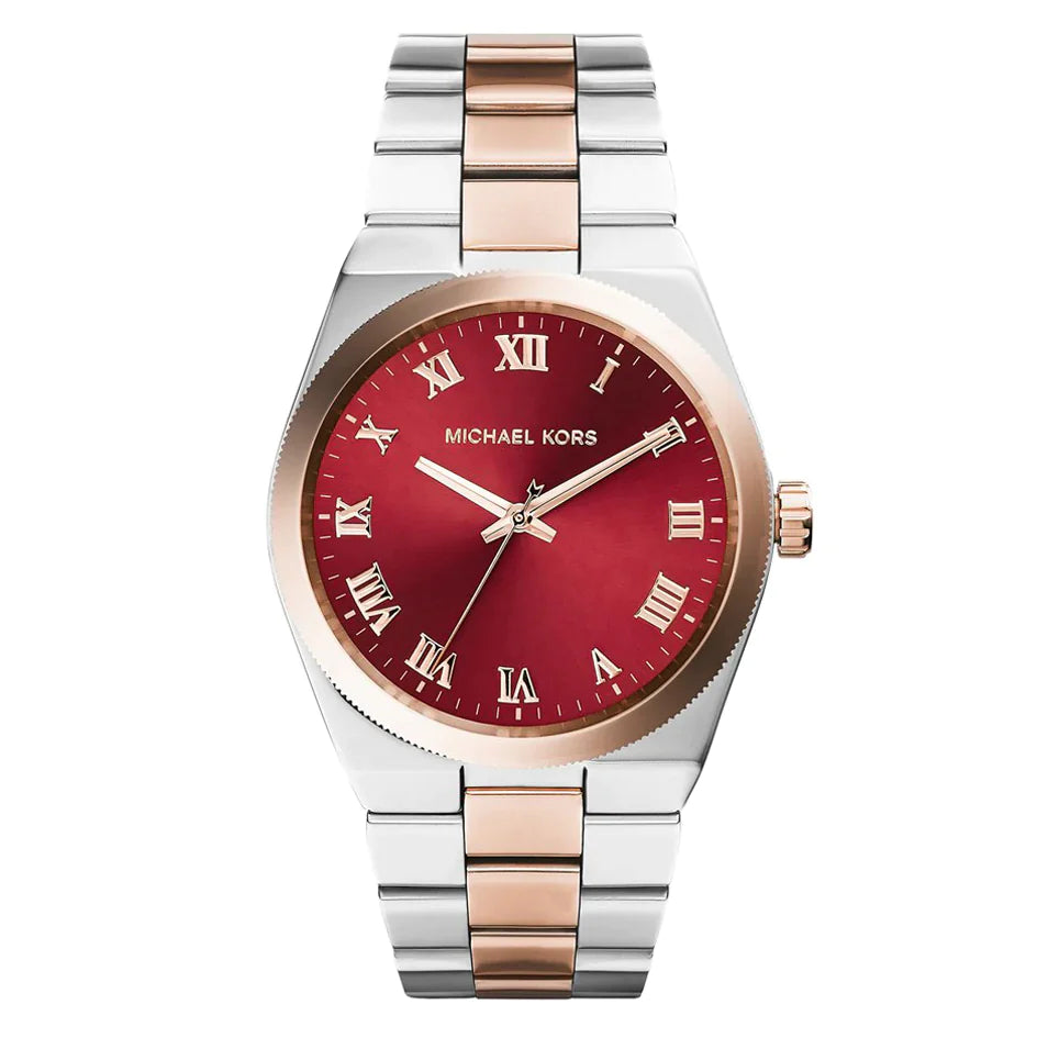  Shop Authentic Michael Kors Channing Quartz Red Dial Two Tone Steel Strap Watch For Women - MK6114 - Luxxuri
