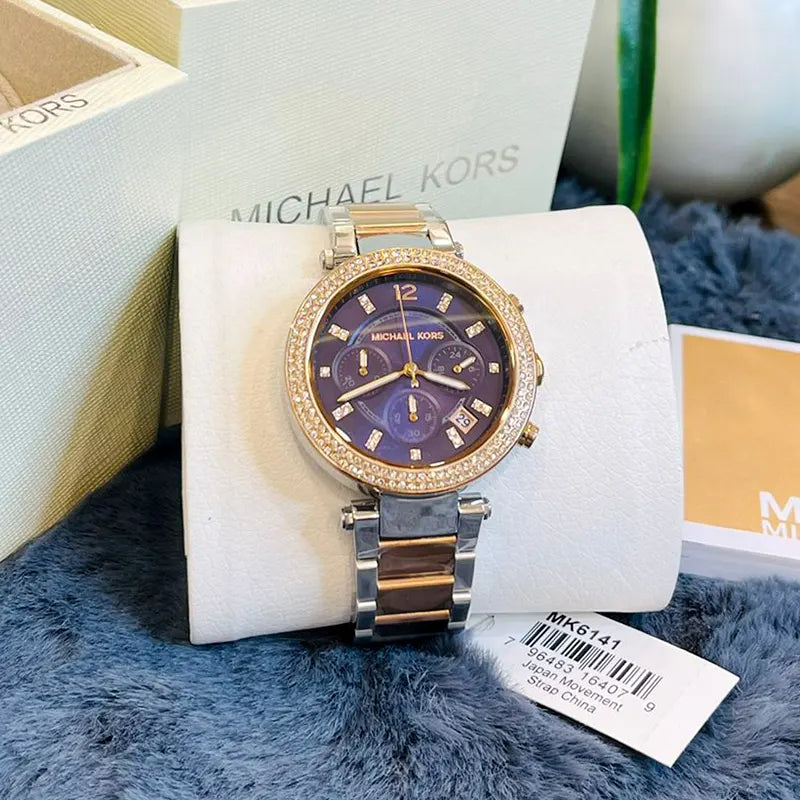  Shop Authentic Michael Kors Parker Blue Dial Two Tone Steel Strap Watch for Women - MK6141 - Luxxuri
