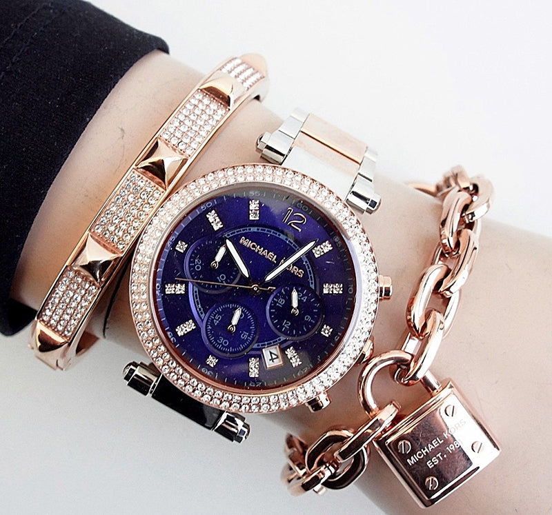  Shop Authentic Michael Kors Parker Blue Dial Two Tone Steel Strap Watch for Women - MK6141 - Luxxuri