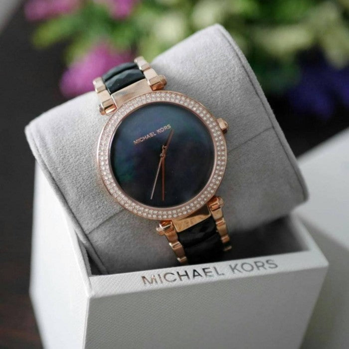  Shop Authentic Michael Kors Parker Mother of Pearl Black Dial Two Tone Steel Strap Watch for Women - MK6414 - Luxxuri