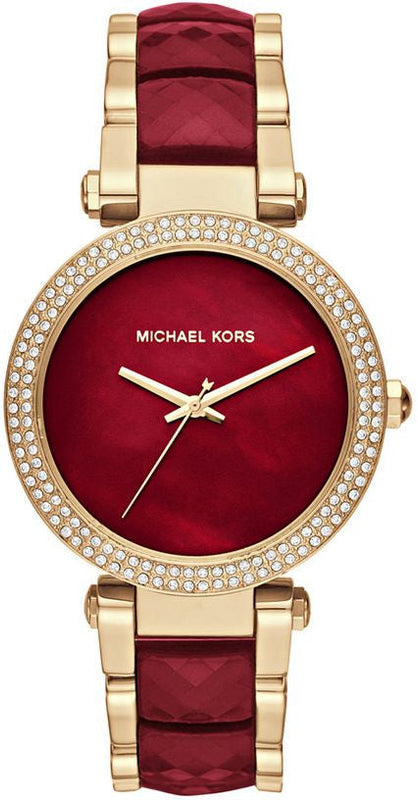  Shop Authentic Michael Kors Parker Mother of Pearl Red Dial Two Tone Steel Strap Watch for Women - MK6427 - Luxxuri