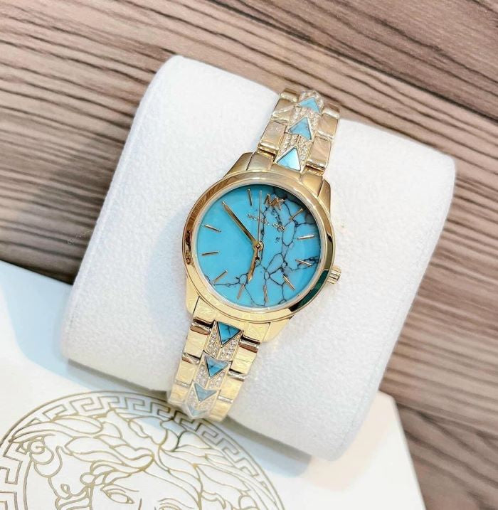  Shop Authentic Michael Kors Petite Runway Mercer Blue Dial Gold Steel Strap Watch For Women - MK6673 - Luxxuri
