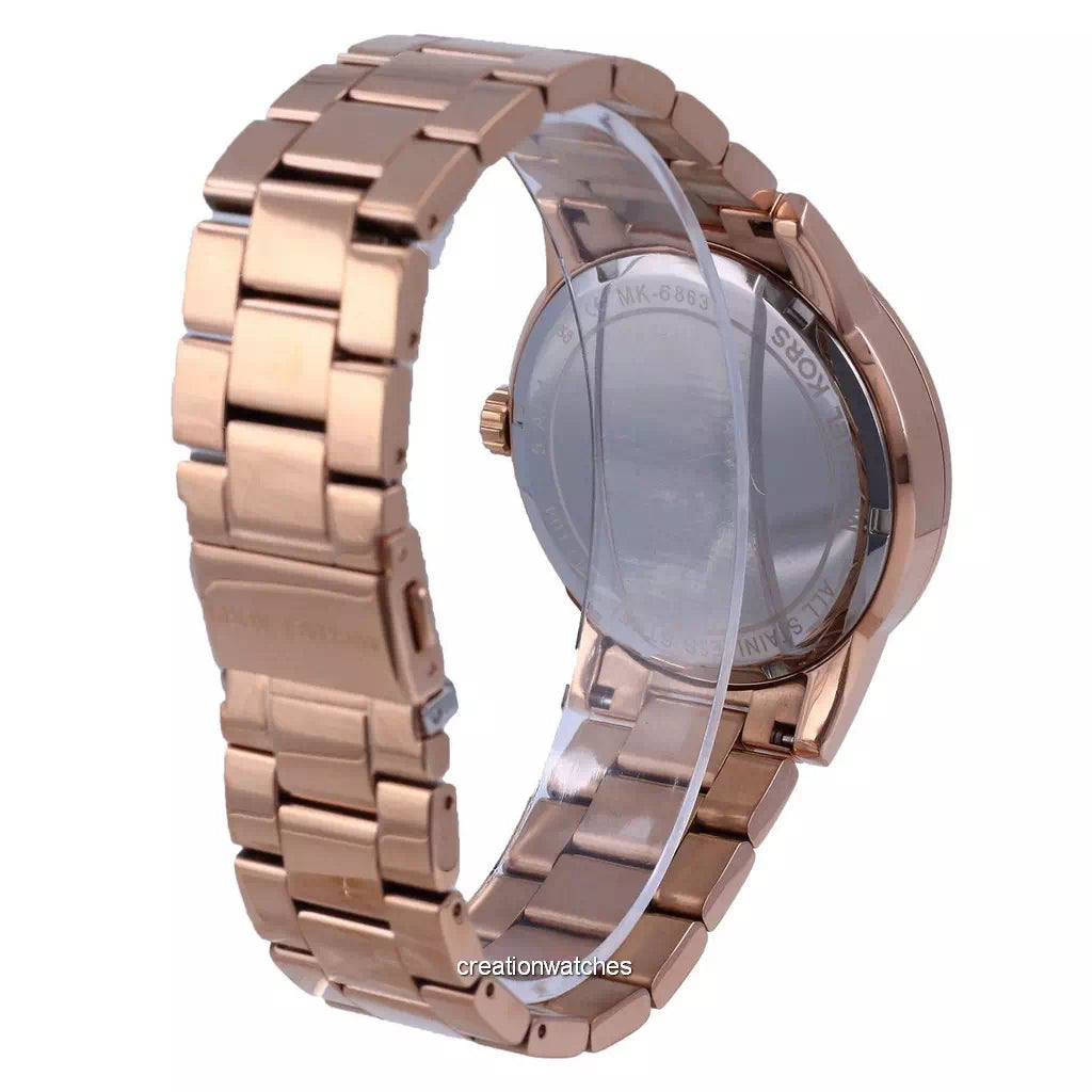 Michael Kors Ritz Analog Crystals Silver Dial Rose Gold Steel Strap Watch for Women - MK6863