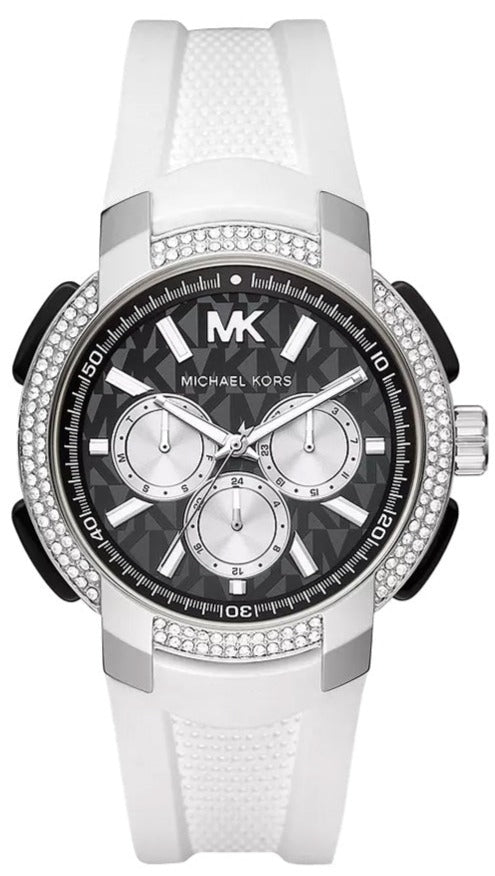  Shop Authentic Michael Kors Sidney Multifunction Black Dial White Silicone Strap Watch For Women - MK6947 - Luxxuri