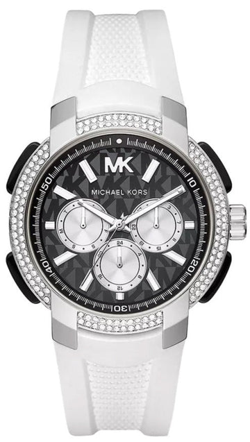  Shop Authentic Michael Kors Sidney Multifunction Black Dial White Silicone Strap Watch For Women - MK6947 - Luxxuri