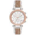  Shop Authentic Michael Kors Parker Chronograph White Dial Two Tone Leather Strap Watch For Women - MK6950 - Luxxuri