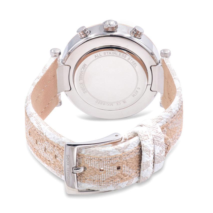  Shop Authentic Michael Kors Parker Chronograph White Dial Two Tone Leather Strap Watch For Women - MK6950 - Luxxuri