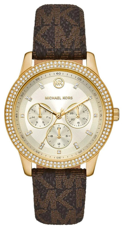  Shop Authentic Michael Kors Tibby Multifunction Gold Dial Brown Leather Strap Watch For Women - MK6966 - Luxxuri