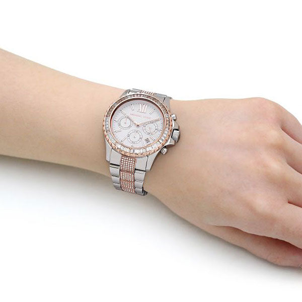  Shop Authentic Michael Kors Everest Chronograph Silver Dial Two Tone Steel Strap Watch For Women - MK6975 - Luxxuri