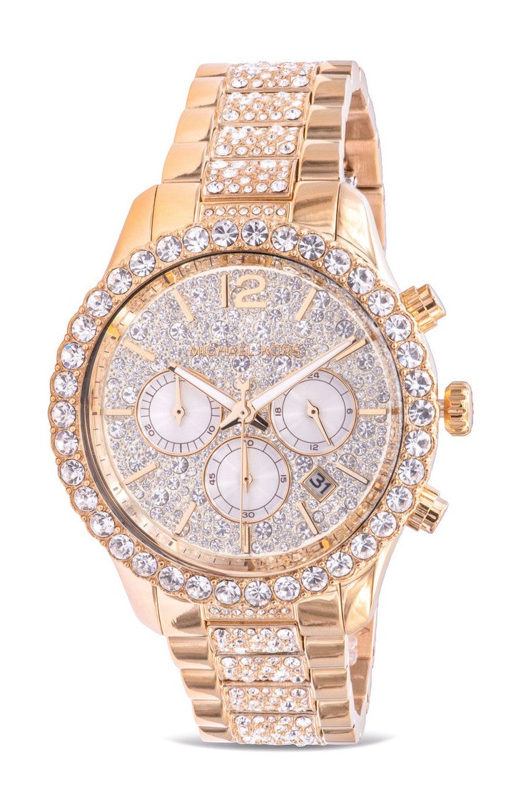  Shop Authentic Michael Kors Layton Chronograph Gold Dial Gold Steel Strap Watch For Women - MK6977 - Luxxuri