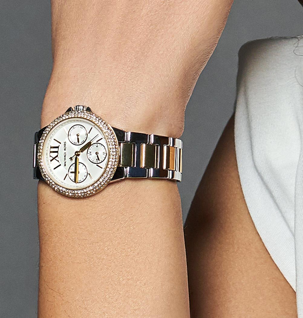  Shop Authentic Michael Kors Camille Multifunction Silver Dial Two Tone Steel Strap Watch For Women - MK6982 - Luxxuri