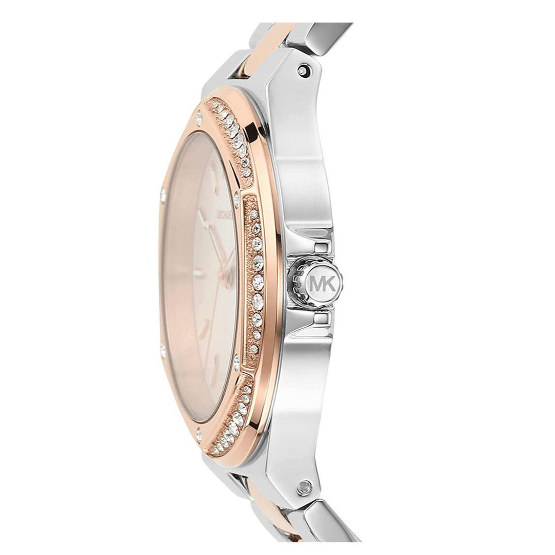  Shop Authentic Michael Kors Lennox Three Hand Quartz Silver Dial Two Tone Steel Strap Watch For Women - MK6989 - Luxxuri