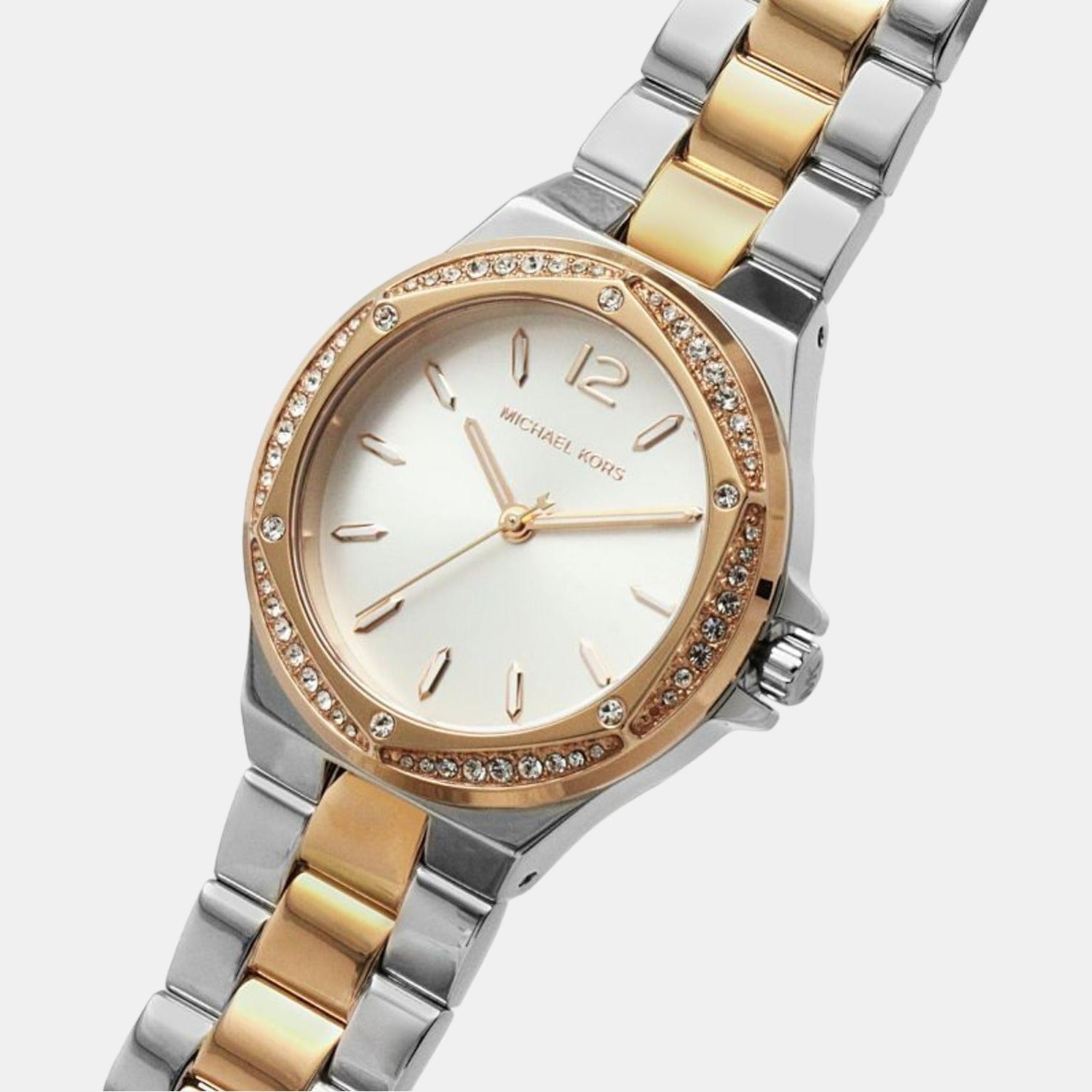  Shop Authentic Michael Kors Lennox Three Hand Quartz Silver Dial Two Tone Steel Strap Watch For Women - MK6989 - Luxxuri