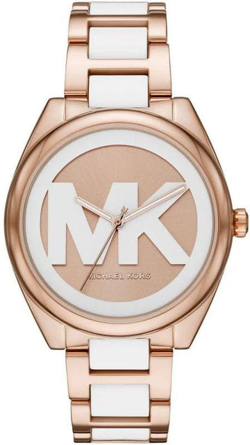  Shop Authentic Michael Kors Janelle Three Hand Rose Gold Dial Two Tone Steel Strap Watch For Women - MK7134 - Luxxuri