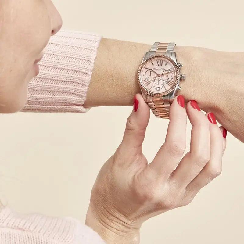  Shop Authentic Michael Kors Lexington Chronograph Rose Gold Dial Two Tone Steel Strap Watch For Women - MK7219 - Luxxuri