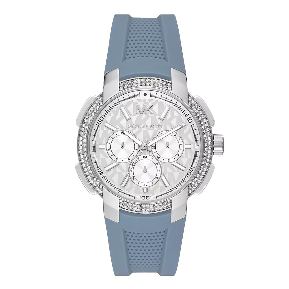  Shop Authentic Michael Kors Sidney Multifunction Crystals Silver Dial Blue Rubber Strap Watch for Women - MK7220 - Luxxuri