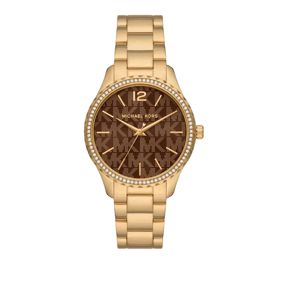 Michael Kors Layton Chronograph Brown Dial Gold Steel Strap Watch For Women - MK7296