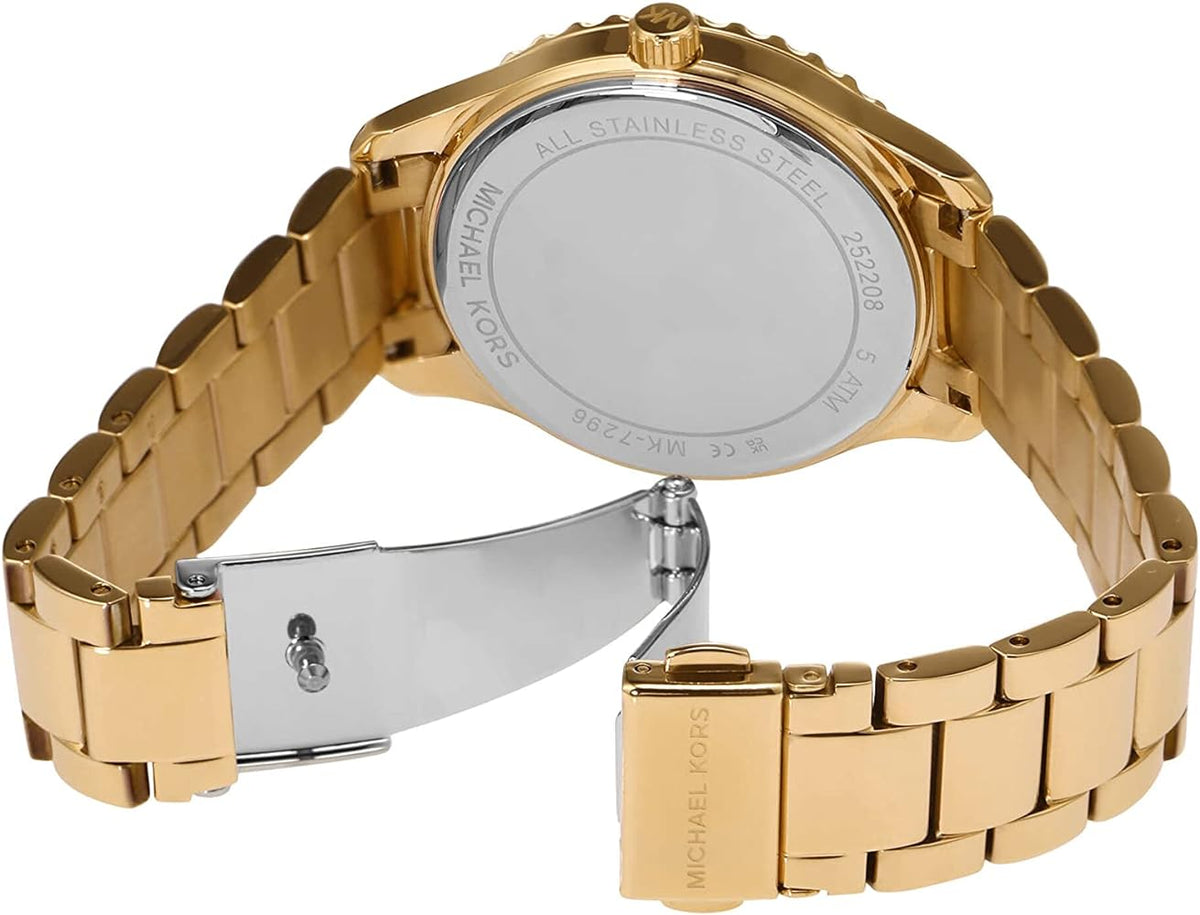  Shop Authentic Michael Kors Layton Chronograph Brown Dial Gold Steel Strap Watch For Women - MK7296 - Luxxuri