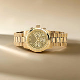 Shop Authentic Michael Kors Runway Chronograph Gold Dial Gold Steel Strap Watch For Women - MK7323 - Luxxuri