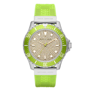  Shop Authentic Michael Kors Everest Three Hand Crystals Silver Dial Green Silicone Strap Watch For Women - MK7360 - Luxxuri