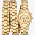 Michael Kors Runway 18K Gold-Plated Triple Wrap Gold Dial Gold Steel Strap Watch for Women - MK7450