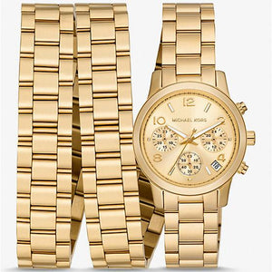  Shop Authentic Michael Kors Runway 18K Gold-Plated Triple Wrap Gold Dial Gold Steel Strap Watch for Women - MK7450 - Luxxuri