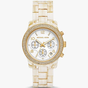  Shop Authentic Michael Kors Runway Pavé Chronograph White Dial White Acetate Strap Watch for Women - MK7476 - Luxxuri