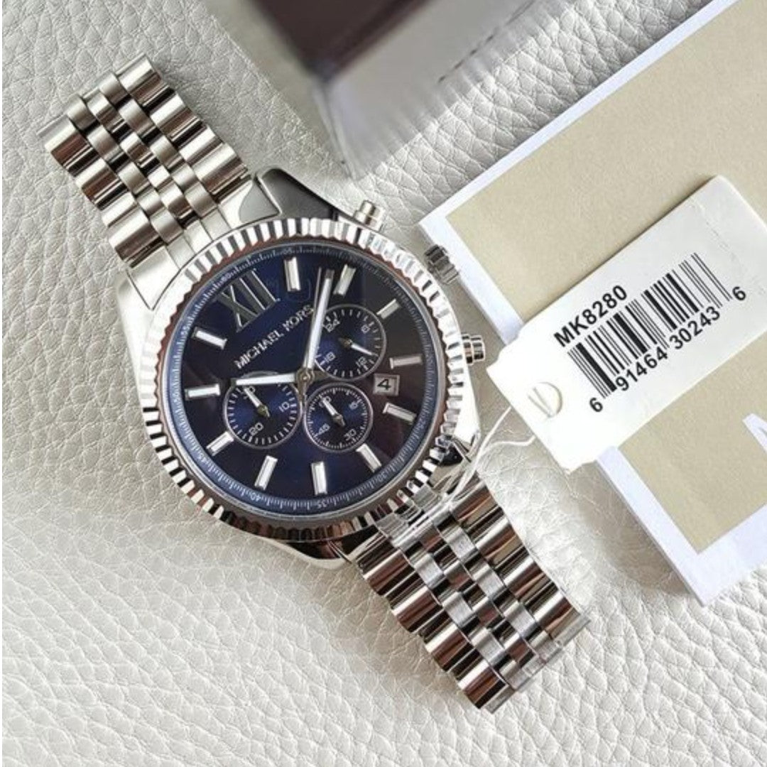  Shop Authentic Michael Kors Lexington Chronograph Blue Dial Silver Steel Strap Watch for Men - MK8280 - Luxxuri