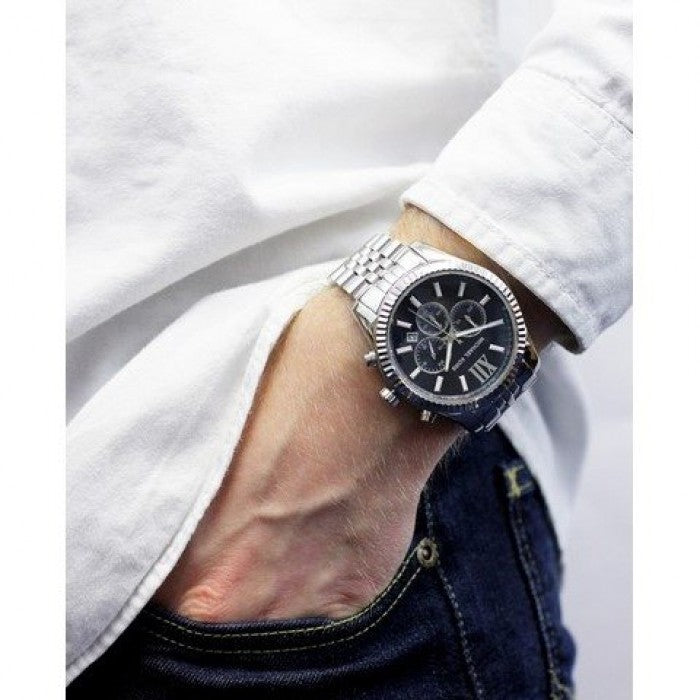  Shop Authentic Michael Kors Lexington Chronograph Blue Dial Silver Steel Strap Watch for Men - MK8280 - Luxxuri