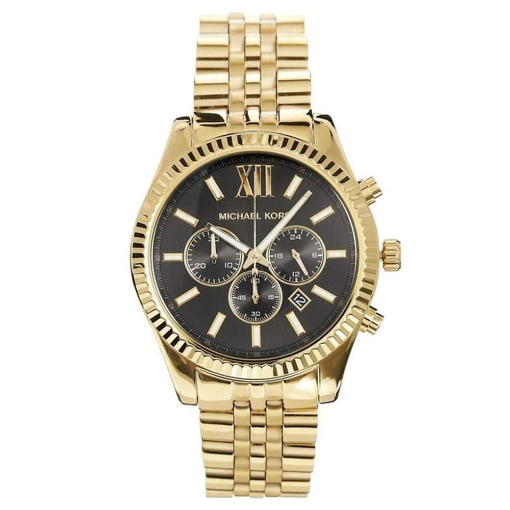  Shop Authentic Michael Kors Lexington Chronograph Black Dial Gold Steel Strap Watch for Men - MK8286 - Luxxuri