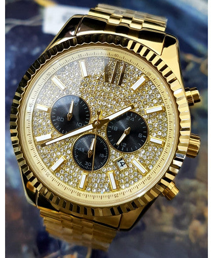  Shop Authentic Michael Kors Lexington Crystals Gold Dial Gold Steel Strap Watch for Men - MK8494 - Luxxuri