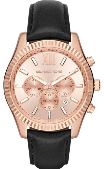  Shop Authentic Michael Kors Lexington Chronograph Rose Gold Dial Black Leather Strap Watch For Men - MK8516 - Luxxuri