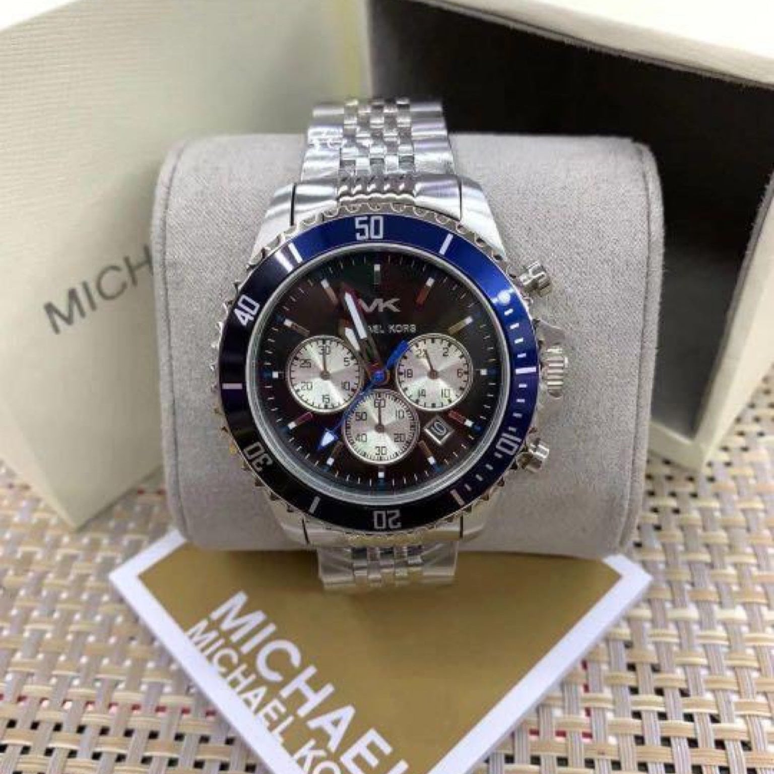  Shop Authentic Michael Kors Bayville Chronograph Black Dial Silver Steel Strap Watch For Men - MK8749 - Luxxuri