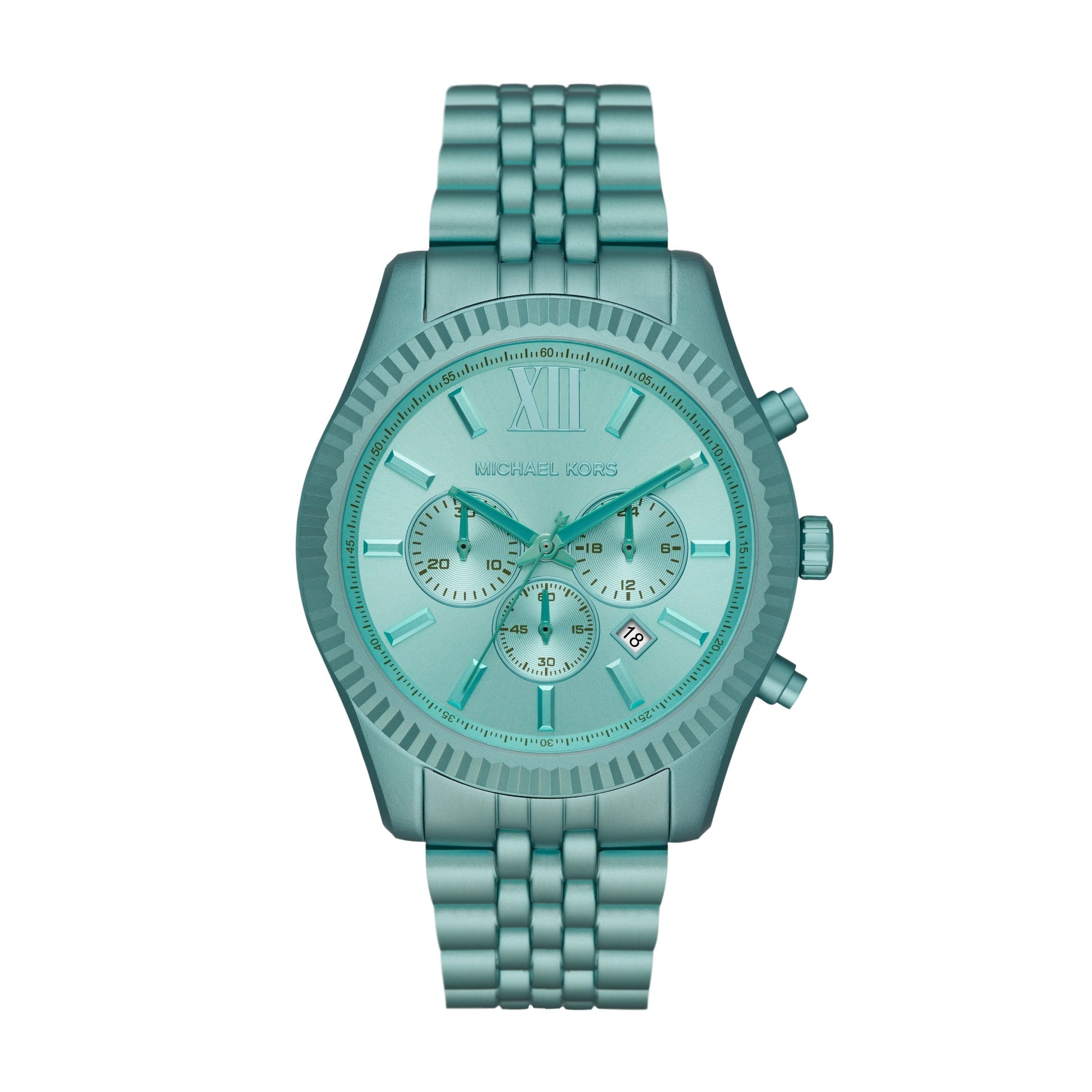  Shop Authentic Michael Kors Lexington Chronograph Turquoise Dial Turquoise Steel Strap Watch For Men - MK8793 - Luxxuri
