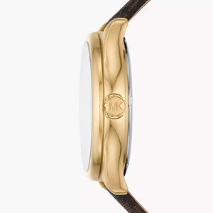  Shop Authentic Michael Kors Benning Three Hand Gold Dial Brown Leather Strap Watch For Men - MK8931 - Luxxuri