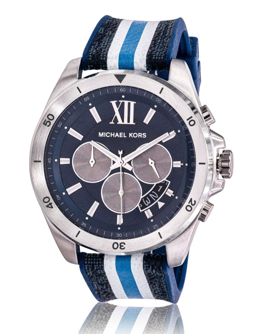  Shop Authentic Michael Kors Brecken Chronograph Blue Dial Two Tone PVC Strap Watch For Men - MK8950 - Luxxuri