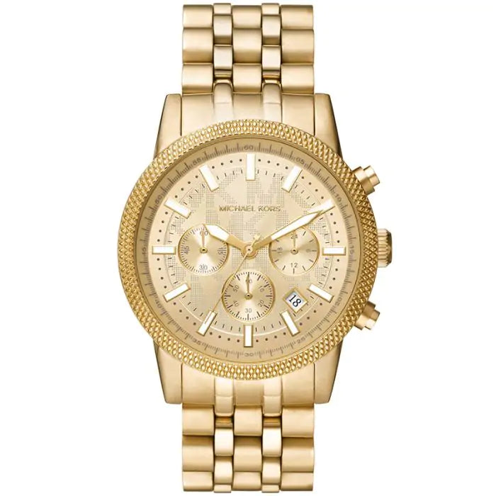  Shop Authentic Michael Kors Hutton Chronograph Gold Dial Gold Steel Strap Watch For Men - MK8953 - Luxxuri