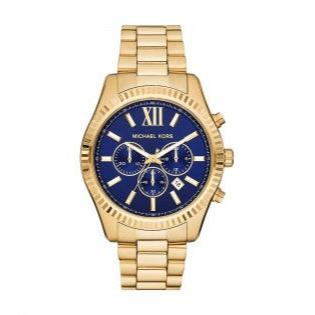  Shop Authentic Michael Kors Lexington Chronograph Blue Dial Gold Steel Strap Watch for Men - MK9153 - Luxxuri