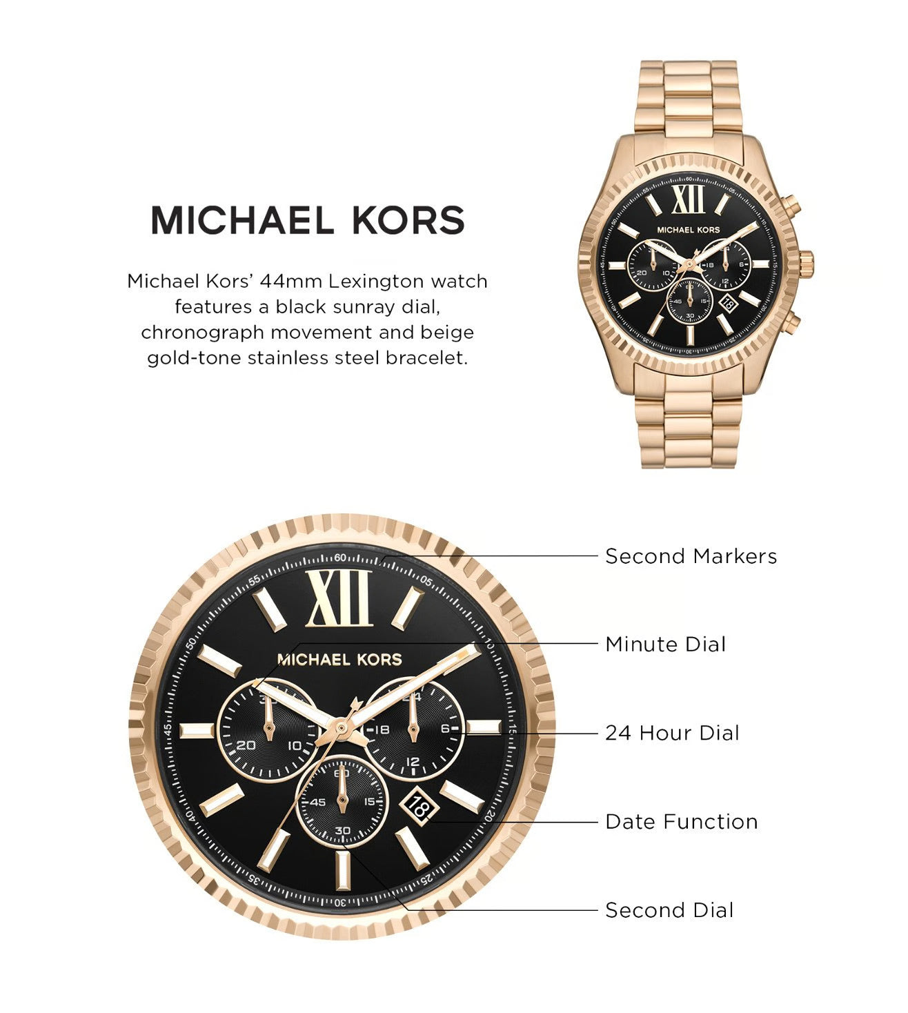  Shop Authentic Michael Kors Lexington Chronograph Black Dial Gold Steel Strap Watch for Men - MK9155 - Luxxuri
