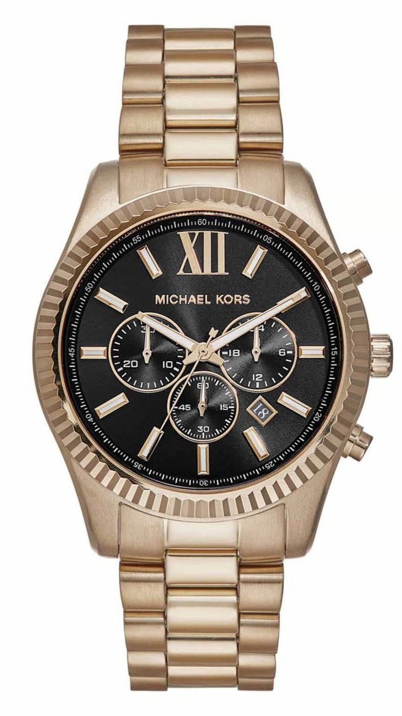  Shop Authentic Michael Kors Lexington Chronograph Black Dial Gold Steel Strap Watch for Men - MK9155 - Luxxuri